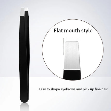 Stainless Steel Black Eyebrow Tweezer with Slant and Flat Point Beauty Tools for Eyebrows & Ingrown Hair Removal