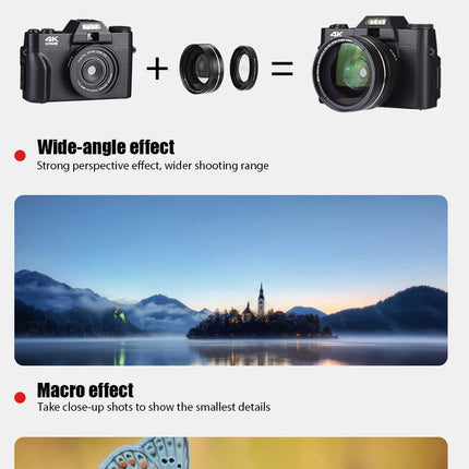 4K HD Professional Digital Camera Camcorder WIFI Webcam Wide Angle 16X Digital Zoom 48MP Photography 3 Inch Flip Screen Recorder