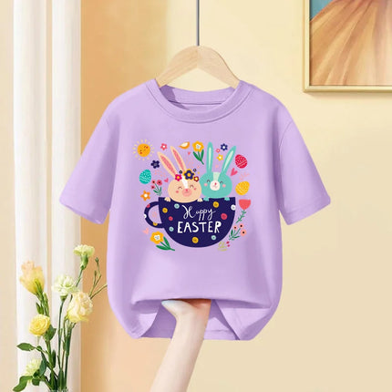 Aimi Lakana Girl Easter Day T-shirt Rabbit & Bunny Cartoon Clothes Children Short-sleeved Top Summer Shirt 3-14T