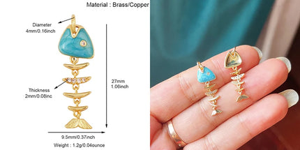 Enamel Fish Bone Squid Marine Sea Dalphin Charm Pendant,18K Real Gold Silver Plated Zircon Jewelry Finding Supplies S87 S75