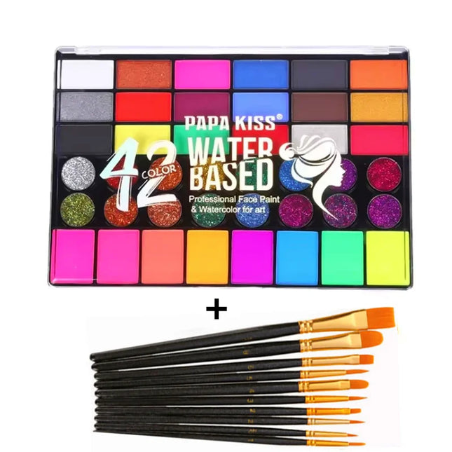 42 Colors Water Soluble Face Body Painting Set UV Neon Glitter Face Paint Art Halloween Christmas Party Body Paint Makeup Kit