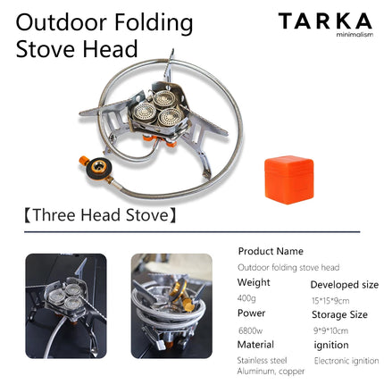 TARKA Camping Gas Stove 5800w 3 Head Gas Burner Tourist Strong Fire Furnace Climbing Hiking Equipment Picnic Kitchen Cookware