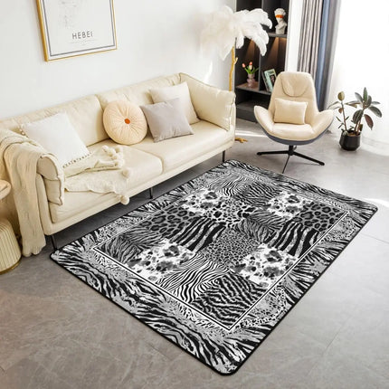 Striped Red Leopard Area Rug, Color Block Wild Animal Hide Print, Non-Slip Washable Mat for Living Room Sofa Dining Room Indoor