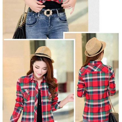 Slim Fit Plaid Long Sleeve Women's Shirt Qiang Yixuan Brand Autumn New Korean Version Cotton Button-Up Shirt