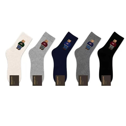 Cute Trendy Cartoon Bear Mid-Calf Cotton Socks for Women Casual Sweater Adult Female Bear Socks Comfortable Breathable Home Wear