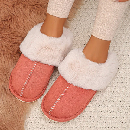 Closed Toe Warm Cotton Slippers Women Faux Fur Thick Plush Winter Home Shoes Woman Lightweight Casual Indoor Slides Female