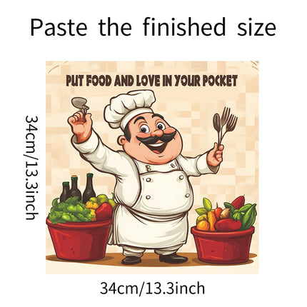 1pcs Laughing Chef Delicious Ingredients Poster Cabinet Dining Room Background Landscaping Wall Sticker Kitchen Decoration