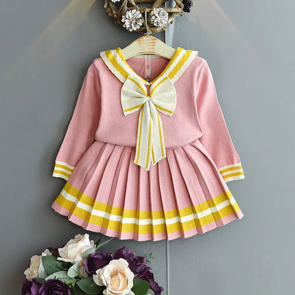 Fall toddler girl sweaters  2022 new warm knitted shirt suit skirt Korean fashion autumn winter clothes children's two piece set