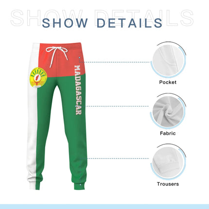 Mens Sweatpants Madagascar Flag Madagascans Pants with Pockets Joggers Soccer Football Sports Sweat With Drawstring