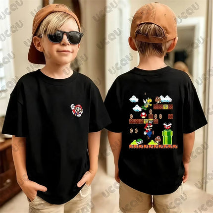 2026 New Anime Super Mario Game Cartoon Print Cotton T-shirt For Children Summer Sports Cosplay Tees Casual Kids/Adult Tops