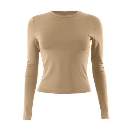 Women Fashion Casual Long Sleeve T-Shirt Lady Minimalist Style Solid Color Round Neck Top Female Casual Skinny Daily Clothes