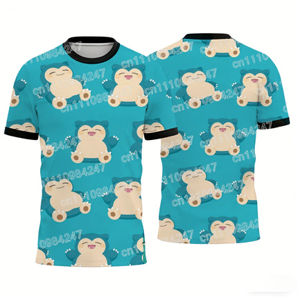 2026 New Cute Snorlax Pokemon T-Shirts All Over Print Casual Short Sleeve Tees Unisex Tops Summer Streetwear for Kids Adults Gym