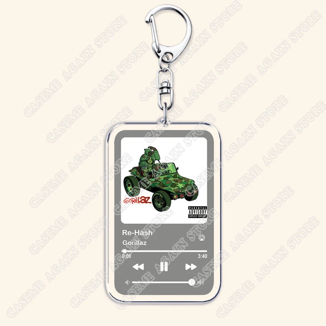 Hot Gorillaz Band Music Keychains for Women Accessories Bag Feel Good Inc Clint Eastwood Song Keying Jewelry Fans Friends Gifts