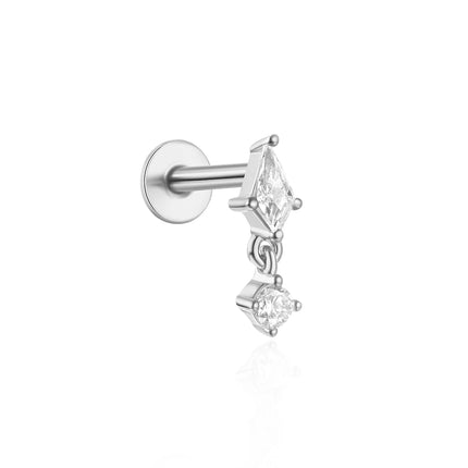 CANNER 1Pc 925 Silver Smooth Stars Moon Stud Earrings For Women 18K Gold Flat Head Threaded Puncture Ear Bone Ins Fine Jewelry