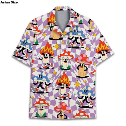 Cartoon Mushroom Hawaiian Shirt For Men Women Tops, Trippy Funny Psychedelic Aesthetic Shirts, Mushroom Button-Up Short Sleeve