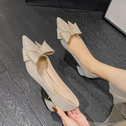 2025 New Style French Style Women's Flats With Thick Heels And Pointed Toes Plus Size Shoes 35-41 Autumn Season Rubber Upper