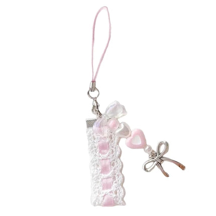 Dainty Lace Ribbon Keyring Cute Heart Pendant Keychain Colorful Beaded Phone Lanyard Multi-Functional Bags Accessories