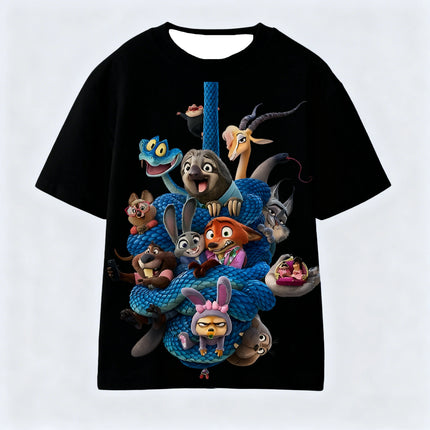 Kids Short Sleeve T-shirt with Zootopia 2  Pattern, Outerwear or Layering Top for Summer and Fall Seasons, Shirt for Boys Girls