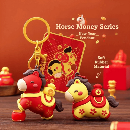 Cartoon Horse Keychain Year of Horse Lucky Zodiac Pony Keyring Horse Pedant Chinese Zodiac Horse Design Key Ring New Year Gift