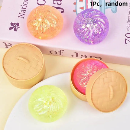 Colorful Glitter Dumpling Release Ball Sensory Squeeze Toy For Stress Balls Simulation Food Squishies Bun Steamer Squeeze Gifts