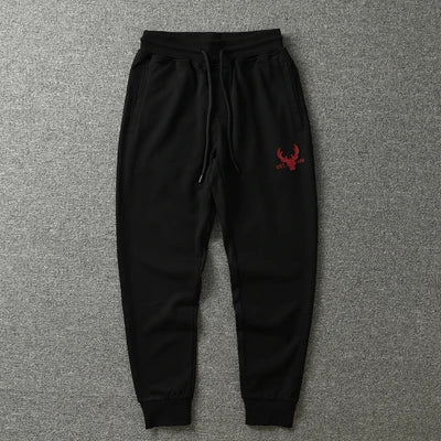 Autumn American Retro Terry Knitted Embroidery Sweatpants Men's Simple Elastic Waist Drawstring Sport Casual Youth Slim Pants