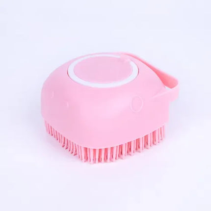 2-in-1 Pet Bath & Massage Brush with Shampoo Storage Silicone Dog Cat Grooming Tool for Puppy Kitten Sensitive Skin