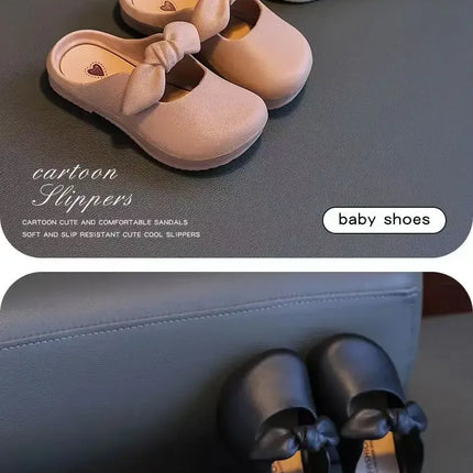 Children Slippers Children's Cute Bao Toe Shoes Wear Flat House Bow-tie Shoes Girls Shoes Slippers Kids House Slippers
