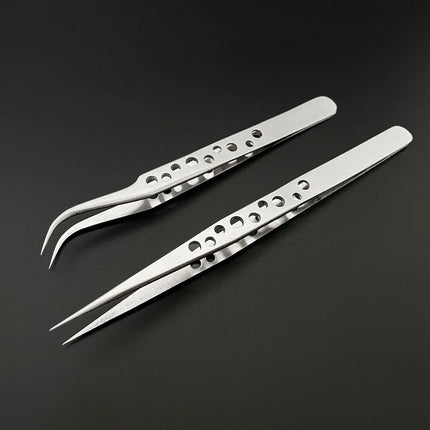 Industrial Tweezers Precision Anti-static Magnetic Soldering Stainless Steel Curved Tip Tweezers CPU IC Repair Clips Hand Tool