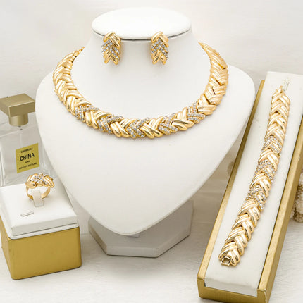 Fashion 18k Gold Plated Jewelry Set Dubai African Choker Necklace Earrings Rings Wedding Bridal Jewellery Sets for Women