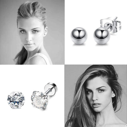 3-8mm Small Black Silver Color Earrings Stone CZ Crystal Ear Studs Surgical Steel Cubic Zirconia Helix Earring Women Accessories