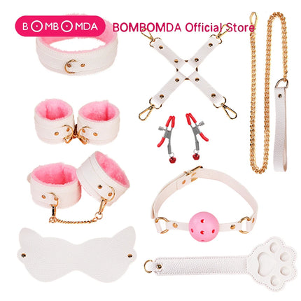 Sex Toys BDSM Bondage Kits Genuine Leather Restraint Set Handcuffs Collar Gag Vibrators Sex Toys For Women Couples Adult Games