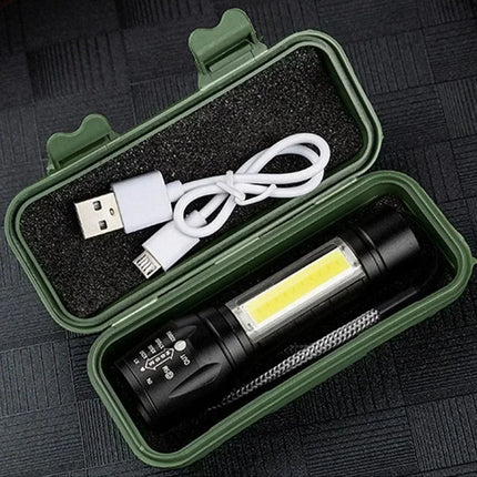 Powerful Mini LED Flashlight COB+XPE Zoom Torch Built In Battery USB Rechargeable Light Outdoor Portable Camping Emergency Lamp