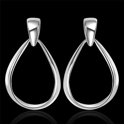 925 Sterling Silver Charm Fine 36MM Oval Water Drop Earrings For Women Fashion Wedding Gift Jewelry Wholesale