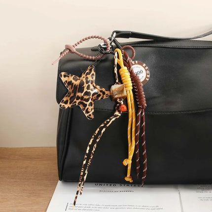 Funny Elegant Starfish Tassel Keychain Alloy Leopard Print Leather Tulip Pendants Cartoon Frog Beaded Bag Pendant Party