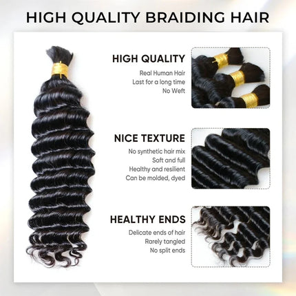 Deep Wave Bulk Human Hair 30 Inch 2 Bundles Human Hair 100g Brazilian Braiding Hair For Women Boho Braids Human Hair Bundles