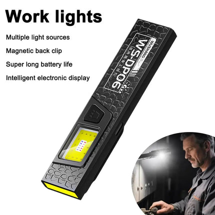 Ultra Bright Portable Magnetic & Clamp LED Flashlight Rechargeable Work Light with Built-in Battery Waterproof Pocket Lantern