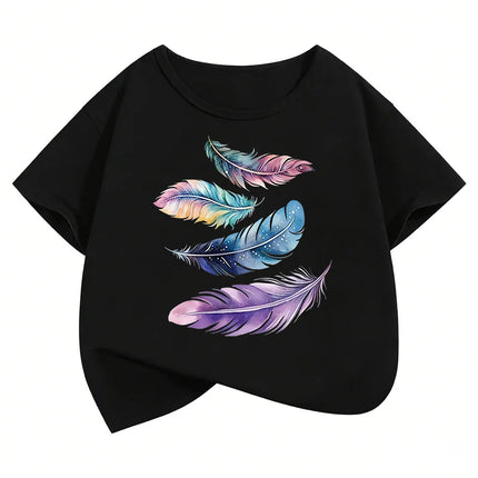 Short Sleeve Vintage Leaf Printed T-Shirts Fashion Kids Children's T-shirt Boys Girls Summer Spring Casual Top Tee Shirt