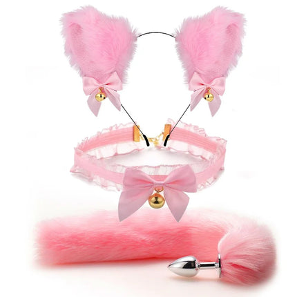 Cute Fox Tail Anal Plug Bow-Knot Soft Cat Ears Headbands Collar Erotic Cosplay Couples Accessories SM Sex Toys for Female Male