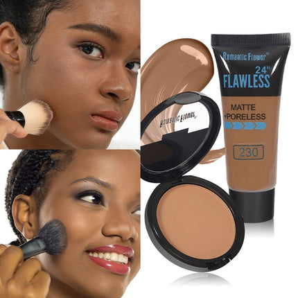 Three-color dark skin pressed powder concealer set, matte effect, oil control, waterproof, sweat-proof, create facial shadows