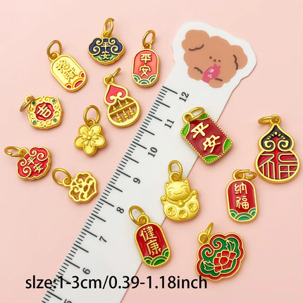 10/15pcs Antique & Sand-Gold Alloy Pendants for Wealth, Prosperity, and Good Fortune. DIY Chinese-style Charms for Bracelets