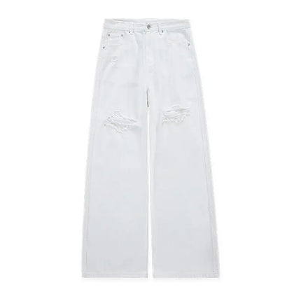 2026 Trendy Brand White Ripped Wide-Leg Jeans for Men Loose Straight-Leg Casual Cool Style