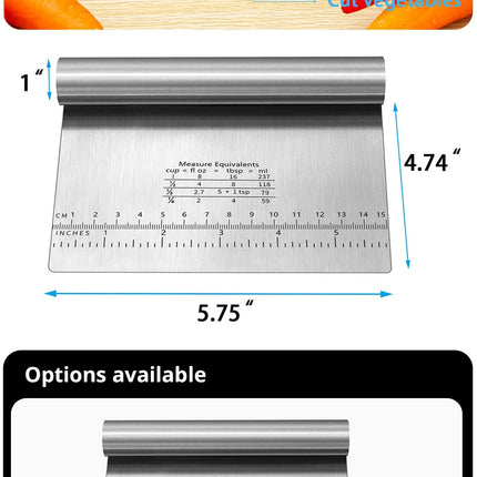 Stainless Steel Dough Pastry Scraper Pizza Cutter Chopper with Measuring Scale Multipurpose Cake Bread Separator Scale Knife