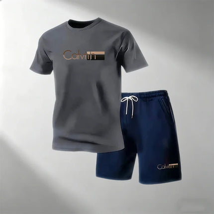 2026 Summer Men's Streetwear 2 Piece Set O-Neck T-Shirt+Sports Shorts Quick Dry Fitness Gym Running Suit Hot Sale Fashion Casual