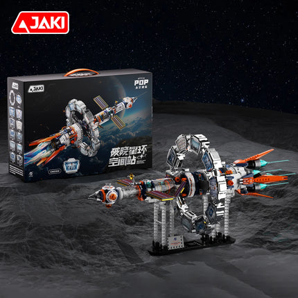 Space exploration series electric rotating star ring space station ornament educational toy building blocks birthday gift