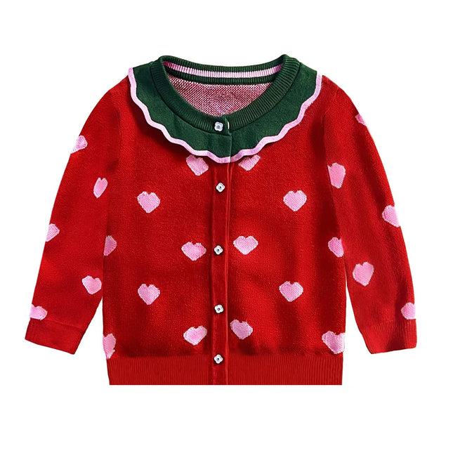 VIKITA Girls Xmas Red Green Cardigans Teenagers Heart Shape Print Adorable Cozy Stylish Warm Sweaters Girls Outwear Gift Outfits