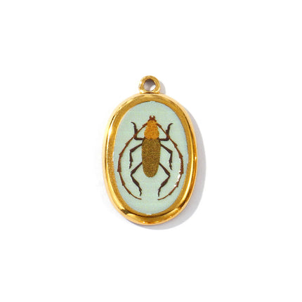 2 Pcs 304 Stainless Steel Insect Charms Oval Printed Ladybug Beetle Bird Butterfly 18K Gold Plated Pendants For DIY Necklace