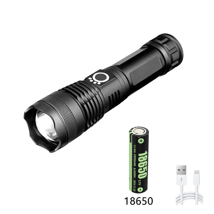 High Power LED Flashlight USB Rechargeable 5 Mode Aluminum Alloy Telescopic Zoom Torch Tactical Lamp for Outdoor Camping Fishing