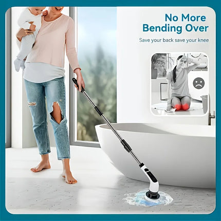 9 in 1 Multifunctional Handheld Electric Cleaning Brush With Telescopic Function, Bathroom Floor And Kitchen Cleaning Tool