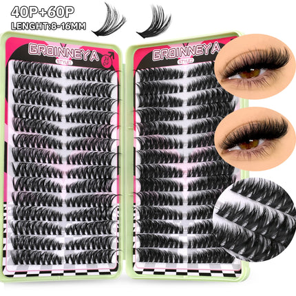 GROINNEYA DIY Lash Clusters 5D Fluffy Thick Cat Eye Lashes Extension Dramatic Mixed Tray Eyelash Long Lasting Lash Makeup