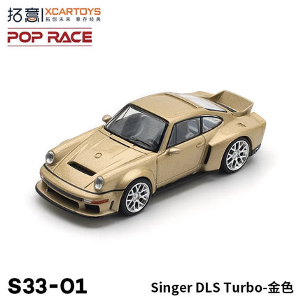 In Stock POP RACE 1:64 PR640132 Porsche Singer DLs Turbo Gold, Skyline GT-R (R34) V-Spec Il Alloy Die Cast Car Model
